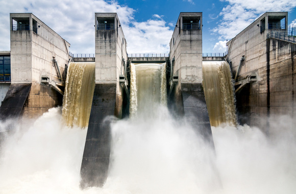 Draining water from the hydroelectric dam